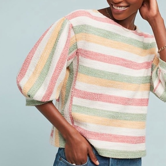 Anthropologie | Current Air Abilene Striped Balloon Sleeve Top - Picture 1 of 7